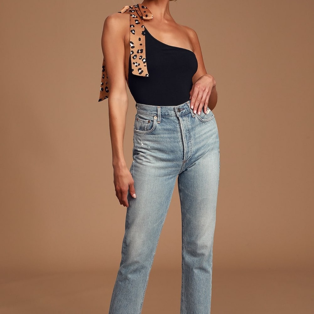 Alicialynn Camel and Black One-Shoulder Bodysuit